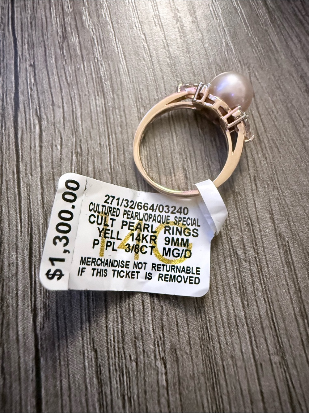 Macy's 14K Yellow Gold Ring with Pinkish-White Cultured Pearl